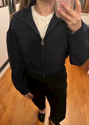 Fermuarlı lacivert 
Kadın crop Ceket - Görsel 2