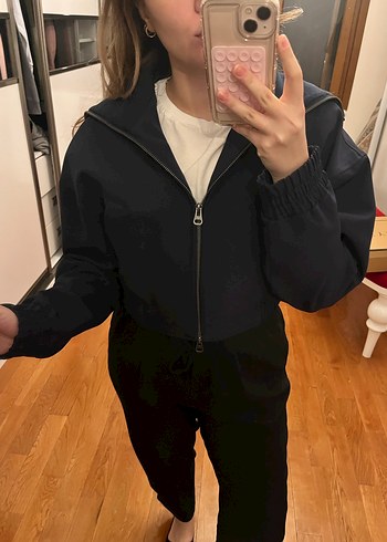 Fermuarlı lacivert 
Kadın crop Ceket - Görsel 3