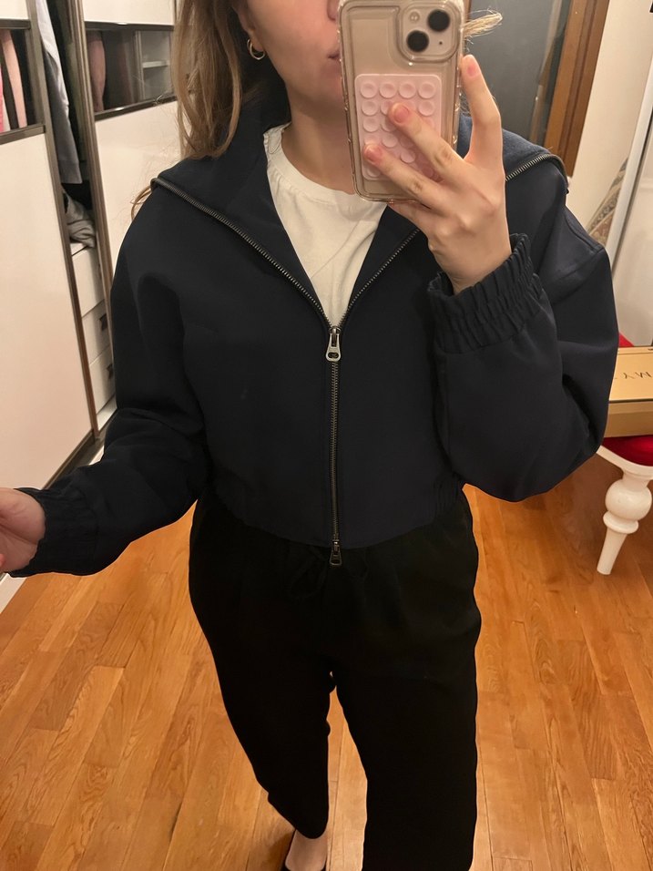 Fermuarlı lacivert 
Kadın crop Ceket - Görsel 3