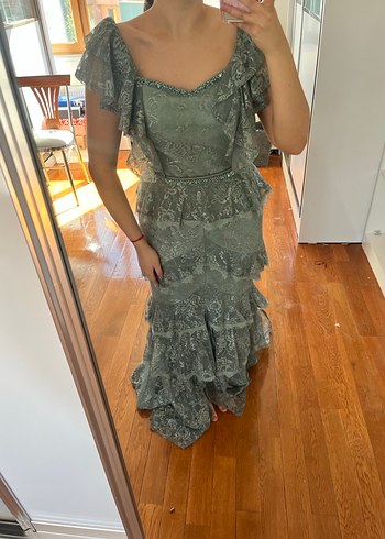 Su yeşili Abiye Elbise - Görsel 3