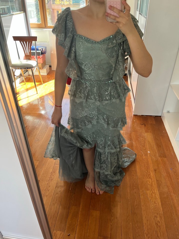 Su yeşili Abiye Elbise - Görsel 4