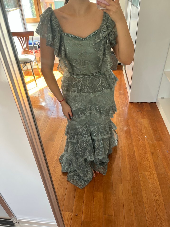 Su yeşili Abiye Elbise - Görsel 3