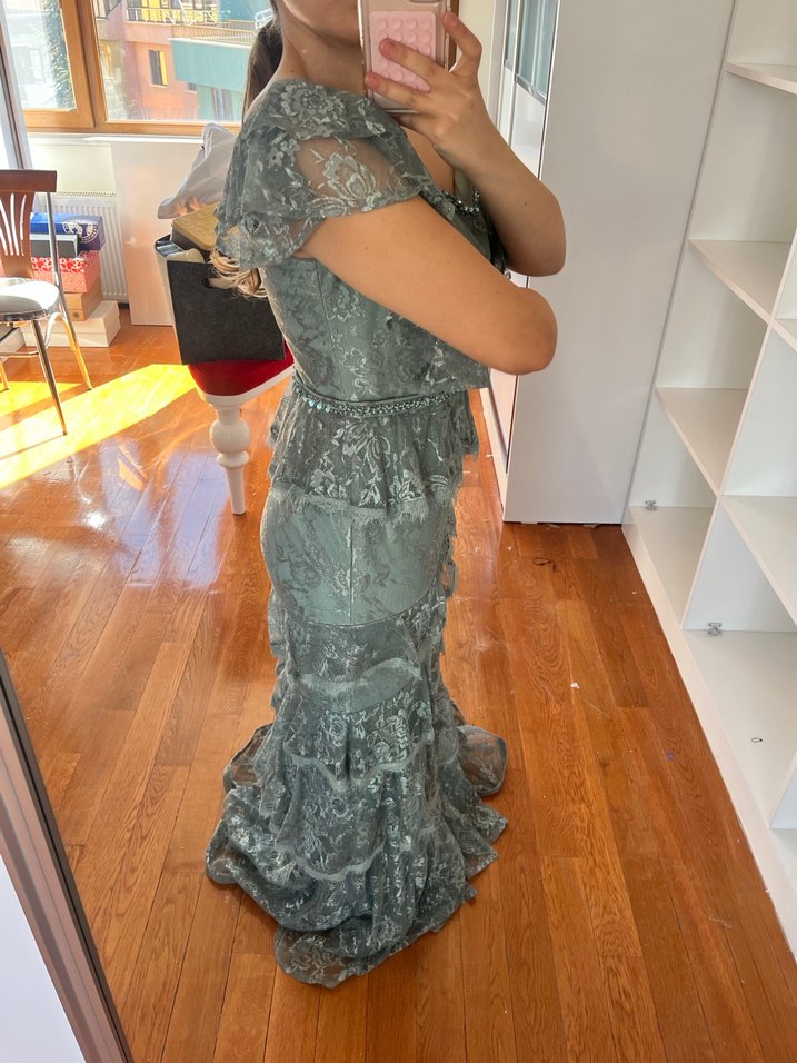 Su yeşili Abiye Elbise - Görsel 5
