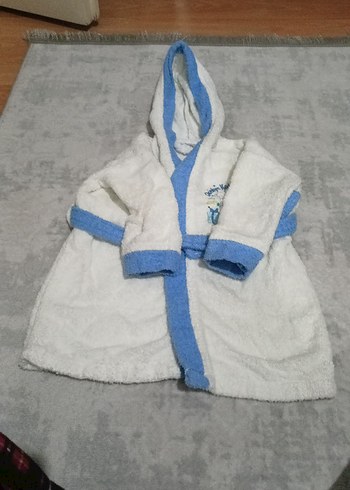 Kapüşonlu Erkek Çocuk Bornoz mavi-Beyaz - Görsel 6