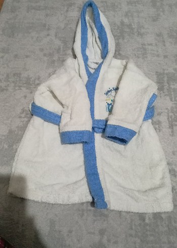 Kapüşonlu Erkek Çocuk Bornoz mavi-Beyaz - Görsel 4