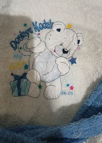 Kapüşonlu Erkek Çocuk Bornoz mavi-Beyaz - Görsel 3