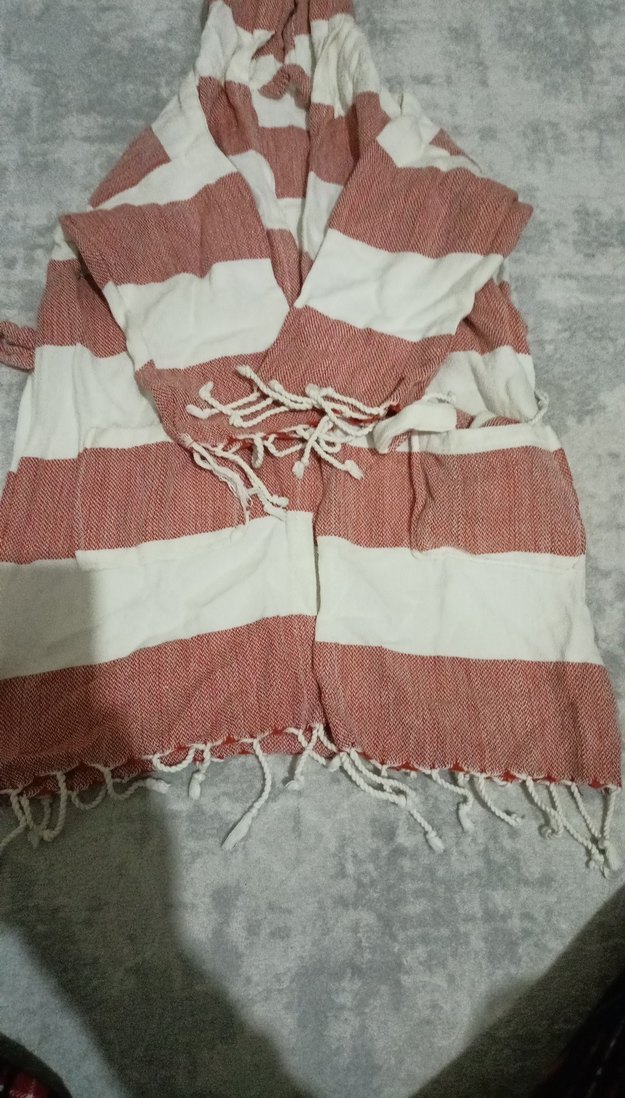 Çocuk bohem Tarz Beyaz Çizgili Bornoz - Görsel 4