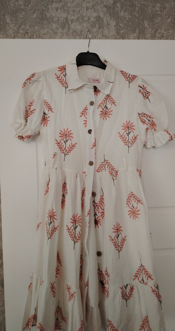 Çiçek Desenli Uzun Pamuklu Bohem Elbise - Görsel 4