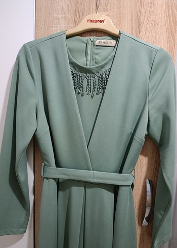 Uzun Kollu Yeşil Kadın Elbise - Görsel 8