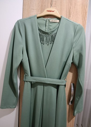 Uzun Kollu Yeşil Kadın Elbise - Görsel 9