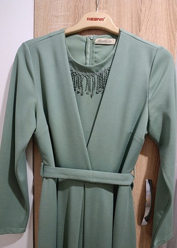 Uzun Kollu Yeşil Kadın Elbise - Görsel 7