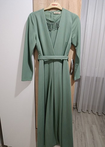 Uzun Kollu Yeşil Kadın Elbise - Görsel 5