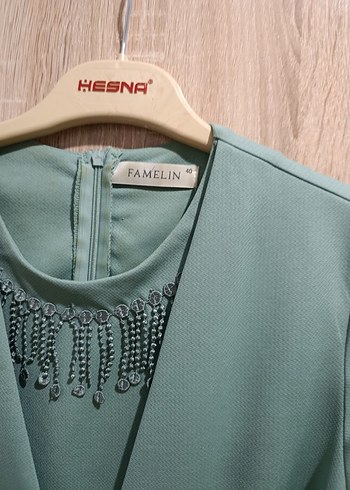 Uzun Kollu Yeşil Kadın Elbise - Görsel 11