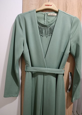 Uzun Kollu Yeşil Kadın Elbise - Görsel 10