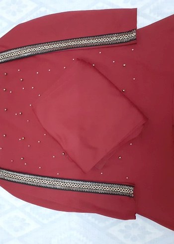 Boncuk Detaylı Kırmızı takım tunik - Görsel 5