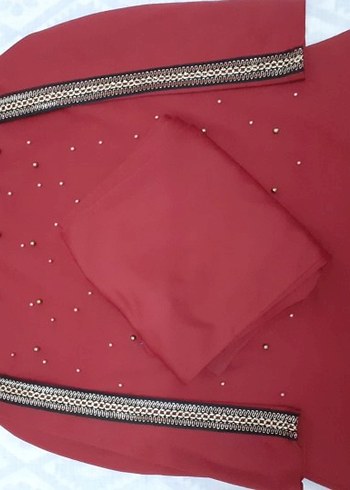 Boncuk Detaylı Kırmızı takım tunik - Görsel 3