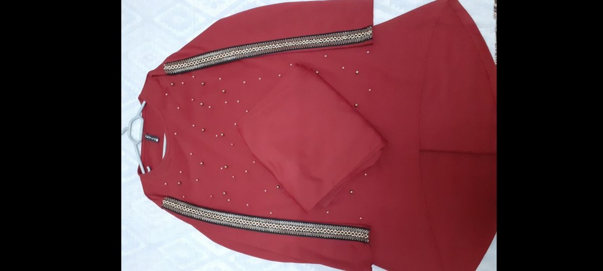 Boncuk Detaylı Kırmızı takım tunik - Görsel 3