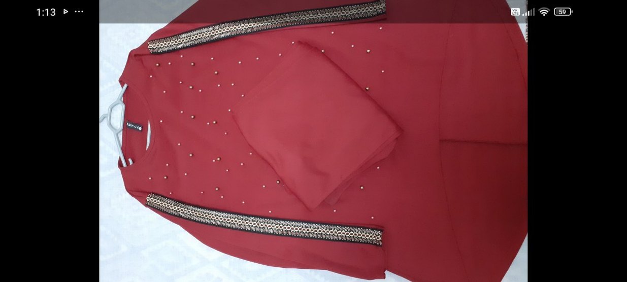 Boncuk Detaylı Kırmızı takım tunik - Görsel 4