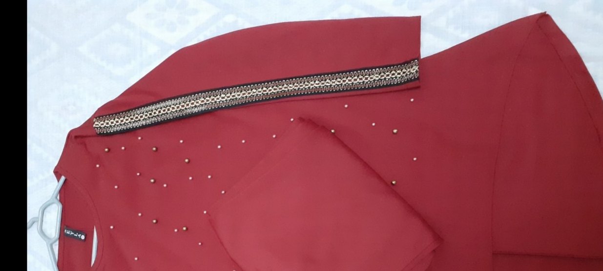 Boncuk Detaylı Kırmızı takım tunik - Görsel 2