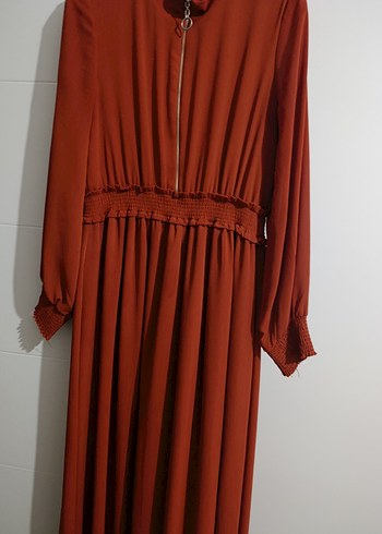 Kadın Kahverengi Pilili Uzun Kollu Elbise - Görsel 4