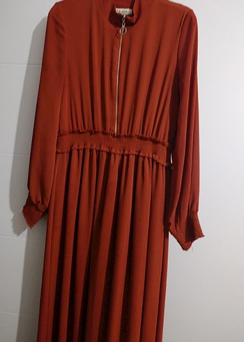 Kadın Kahverengi Pilili Uzun Kollu Elbise - Görsel 7