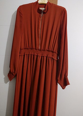 Kadın Kahverengi Pilili Uzun Kollu Elbise - Görsel 8