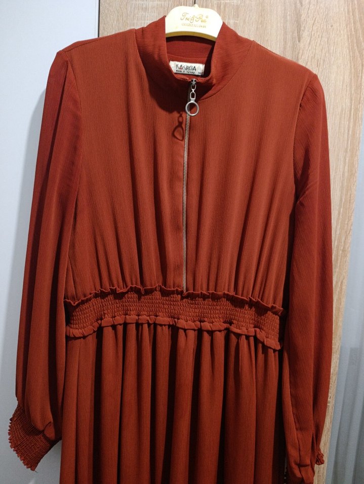 Kadın Kahverengi Pilili Uzun Kollu Elbise - Görsel 3