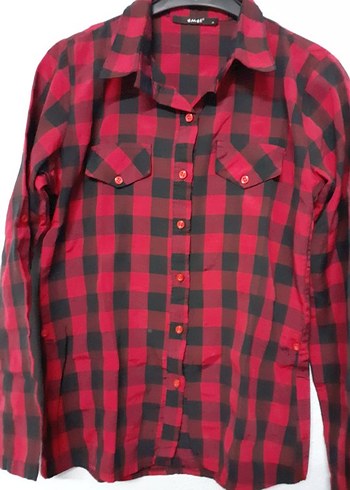 Düğmeli Kırmızı Kareli  oduncu Kadın Gömlek - Görsel 3