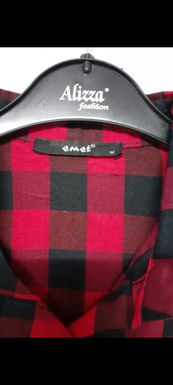 Düğmeli Kırmızı Kareli  oduncu Kadın Gömlek - Görsel 4