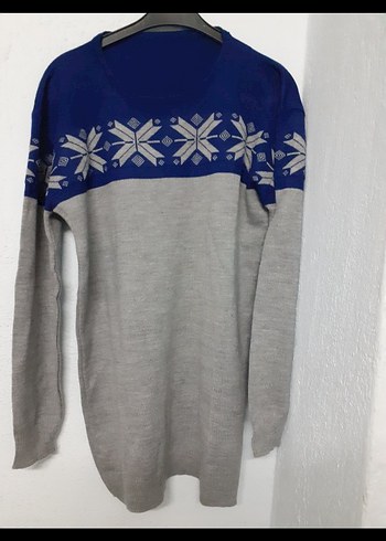 Gri Mavi Desenli Kadın Triko Kazak - Görsel 2