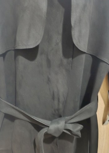 Siyah Kadın Süet Uzun Kemerli Trençkot - Görsel 10