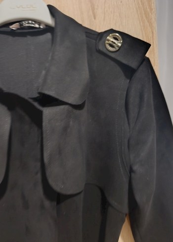 Siyah Kadın Süet Uzun Kemerli Trençkot - Görsel 9