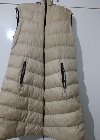 Bej Uzun Kollu Fermuarlı Kadın Yelek - Görsel 6