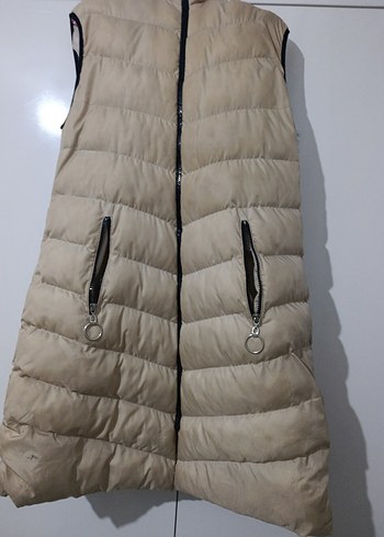 Bej Uzun Kollu Fermuarlı Kadın Yelek - Görsel 5