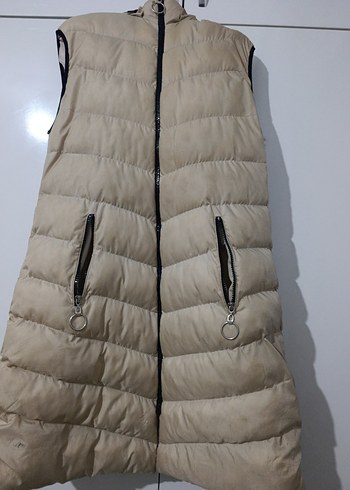 Bej Uzun Kollu Fermuarlı Kadın Yelek - Görsel 3