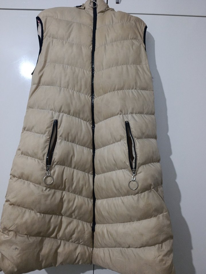 Bej Uzun Kollu Fermuarlı Kadın Yelek - Görsel 3