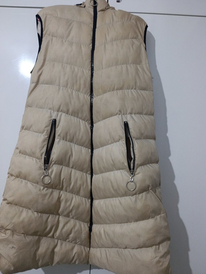 Bej Uzun Kollu Fermuarlı Kadın Yelek - Görsel 4