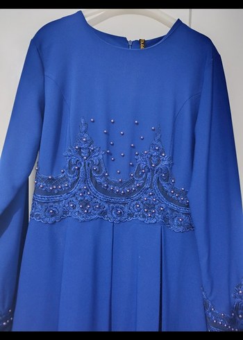 Boncuk İşlemeli saxs Mavi Uzun Abiye Elbise - Görsel 11