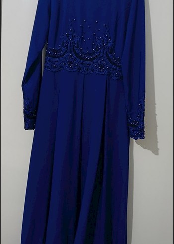 Boncuk İşlemeli saxs Mavi Uzun Abiye Elbise - Görsel 5