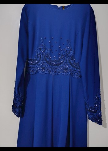 Boncuk İşlemeli saxs Mavi Uzun Abiye Elbise - Görsel 7