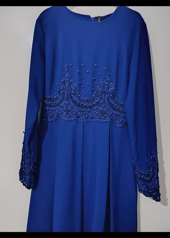 Boncuk İşlemeli saxs Mavi Uzun Abiye Elbise - Görsel 6