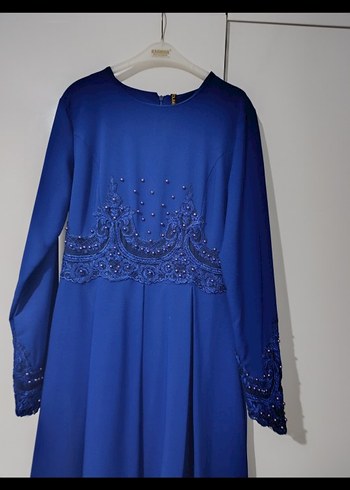 Boncuk İşlemeli saxs Mavi Uzun Abiye Elbise - Görsel 10