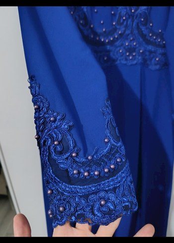 Boncuk İşlemeli saxs Mavi Uzun Abiye Elbise - Görsel 9