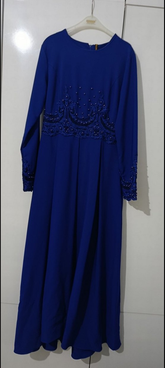 Boncuk İşlemeli saxs Mavi Uzun Abiye Elbise - Görsel 5