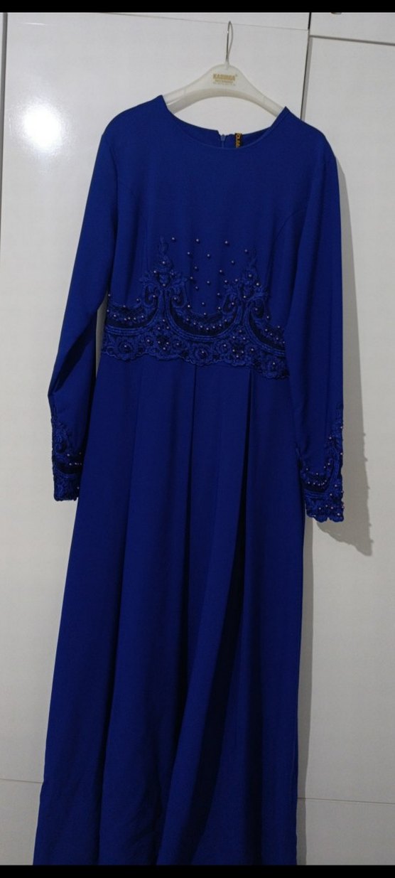 Boncuk İşlemeli saxs Mavi Uzun Abiye Elbise - Görsel 2