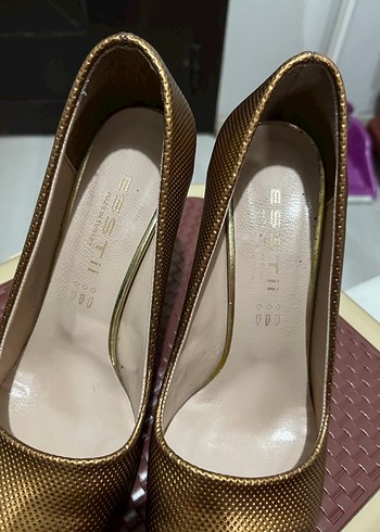 Altın Renkli Yılan Desenli Stiletto - Görsel 6