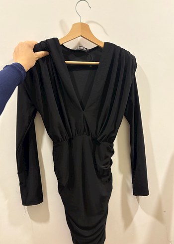 Siyah Mini Deri Elbise - Görsel 2