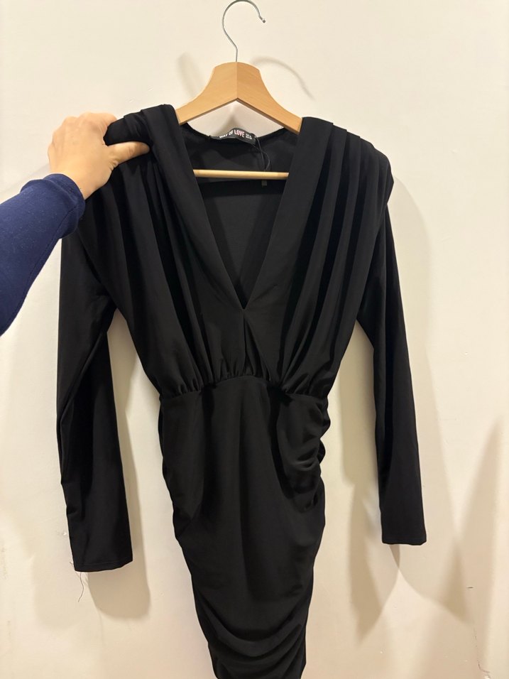 Siyah Mini Deri Elbise - Görsel 2