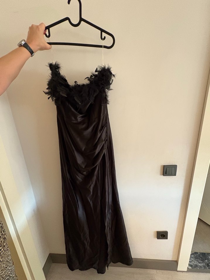 Siyah Drapeli Gotik Uzun Abiye Elbise - Görsel 2