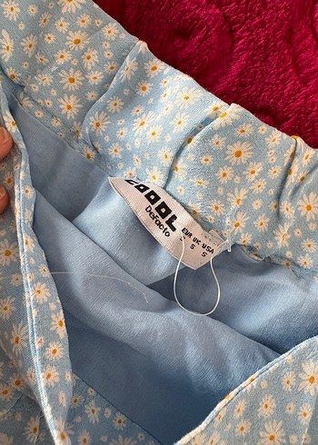 Mavi Nakışlı Volanlı Midi Etek - Görsel 2